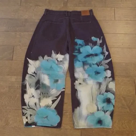 Free People We the Free Good Luck Printed Barrel Jeans Size 30 - Picture 6 of 10